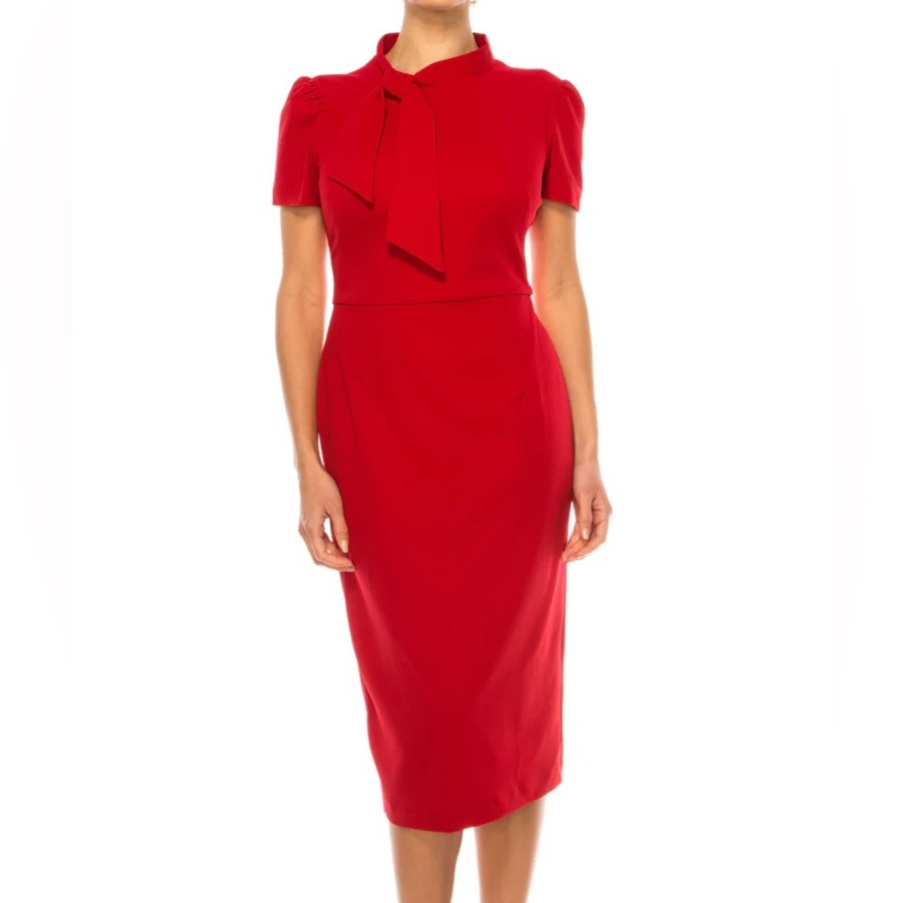 Maggie London Tie Neck Retro style Crepe Dress | 2 NWT
